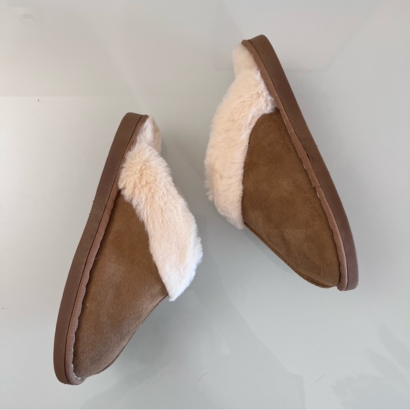 SLIPPERS | Cream & tan soft cushion clog style slip on faux fur lined suede shoe - Picture 7 of 15